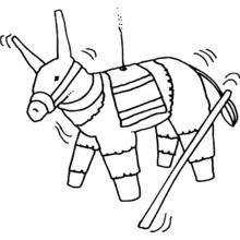 Dibujo de Piñata de burro colgando de una cuerda para colorear