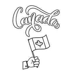 Dibujo de Mano ondeando una bandera de Canadá bajo la palabra Canada para colorear Dibujo de Mano ondeando una bandera de Canadá bajo la palabra Canada para colorear