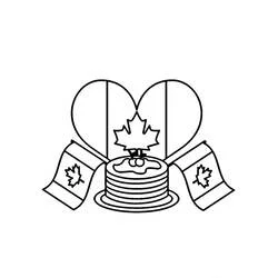 Dibujo de Pila de panqueques con hoja de arce y banderas de Canadá para colorear Dibujo de Pila de panqueques con hoja de arce y banderas de Canadá para colorear