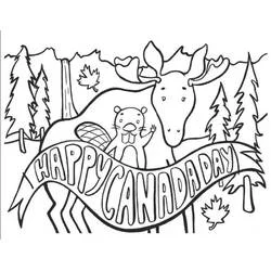 Dibujo de Alce y castor celebrando el Día de Canadá para colorear Dibujo de Alce y castor celebrando el Día de Canadá para colorear