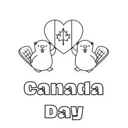 Dibujo de Dos castores con un corazón bandera de Canadá para colorear Dibujo de Dos castores con un corazón bandera de Canadá para colorear