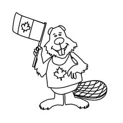 Dibujo de Castor con la bandera de Canadá para colorear Dibujo de Castor con la bandera de Canadá para colorear