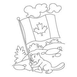 Dibujo de Castor junto a bandera ondeante y piedras para colorear Dibujo de Castor junto a bandera ondeante y piedras para colorear
