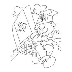 Dibujo de Castor sosteniendo una pequeña bandera canadiense para colorear Dibujo de Castor sosteniendo una pequeña bandera canadiense para colorear