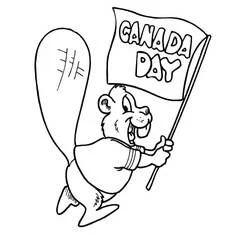Dibujo de Castor desfilando con una bandera del Día de Canadá para colorear Dibujo de Castor desfilando con una bandera del Día de Canadá para colorear