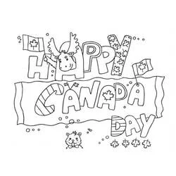 Dibujo de Letras Happy Canada Day con alce y castor para colorear Dibujo de Letras Happy Canada Day con alce y castor para colorear
