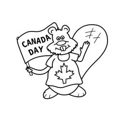 Dibujo de Castor con una bandera del Día de Canadá para colorear Dibujo de Castor con una bandera del Día de Canadá para colorear