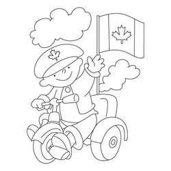 Dibujo de Niño en triciclo con la bandera de Canadá para colorear Dibujo de Niño en triciclo con la bandera de Canadá para colorear