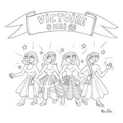 Dibujo de Cuatro jóvenes celebrando el Día de la Victoria, 8 de Mayo de 1945 para colorear