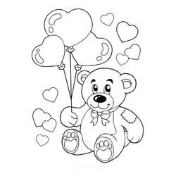 Dibujo de Oso adorable con globos en forma de corazón para colorear