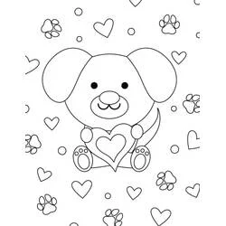 Dibujo de Cachorro sosteniendo un corazón para el Día de San Valentín para colorear