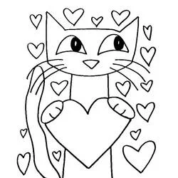 Dibujo de Pete el Gato con un corazón en el Día de San Valentín para colorear