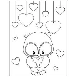 Dibujo de Búho lindo rodeado de corazones para colorear
