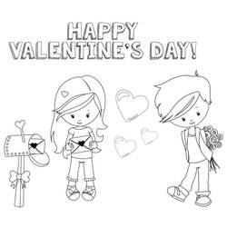 Dibujo de Pareja del Día de San Valentín con carta y flores para colorear