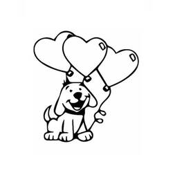 Dibujo de Perro con globos en forma de corazón para colorear