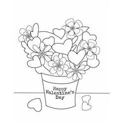 Dibujo de Maceta de flores del Día de San Valentín con corazones para colorear