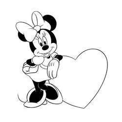 Dibujo de Minnie Mouse con un corazón del Día de San Valentín para colorear