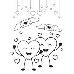 Dibujo de Corazones tiernos tomados de la mano en San Valentín para colorear
