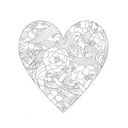 Dibujo de Mandala corazón con flores y ondas para colorear