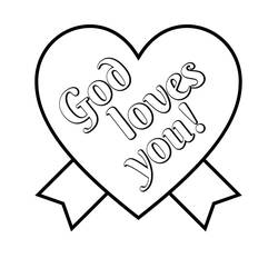 Dibujo de Corazón Dios te ama con cintas para colorear