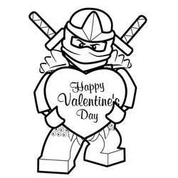 Dibujo de Guerrero ninja sosteniendo un corazón del Día de San Valentín para colorear