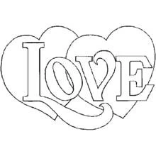Dibujo de Palabra LOVE con corazones entrelazados para colorear