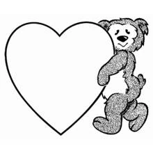 Dibujo de Osito de peluche apoyado en un gran corazón para colorear