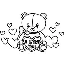 Dibujo de Oso de peluche sosteniendo un corazón I Love You para colorear