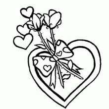 Dibujo de Ramo de rosas con un corazón y un lazo para colorear
