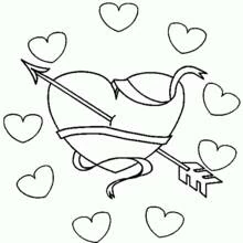 Dibujo de Corazón atravesado por una flecha de cupido para colorear