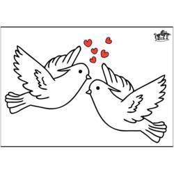 Dibujo de Dos palomas volando con corazones para colorear
