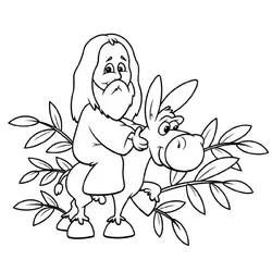 Dibujo de Jesús montado en un burro para el Domingo de Ramos para colorear