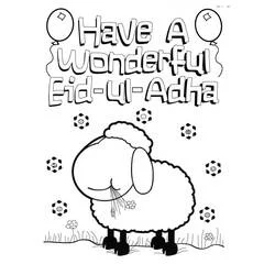 Dibujo de Oveja con mensaje de Eid al Adha para colorear Dibujo de Oveja con mensaje de Eid al Adha para colorear