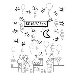 Dibujo de Eid Mubarak mezquita y cielo festivo para colorear Dibujo de Eid Mubarak mezquita y cielo festivo para colorear