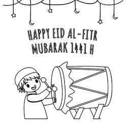 Dibujo de Niño tocando un tambor por Eid para colorear Dibujo de Niño tocando un tambor por Eid para colorear