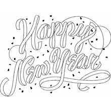 Dibujo de Feliz Año Nuevo en letras de cinta con confeti para colorear
