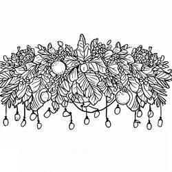 Dibujo de Guirnalda de Navidad con adornos y follaje para colorear