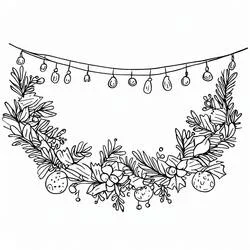 Dibujo de Guirnalda de Navidad con ramas de pino y luces para colorear