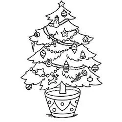Dibujo de Guirnalda de Navidad en un árbol decorado para colorear