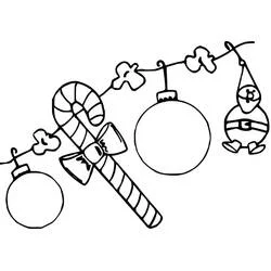 Dibujo de Guirnalda de Navidad con bastón de caramelo y adornos para colorear
