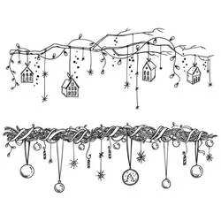 Dibujo de Guirnalda de Navidad con casas y adornos para colorear