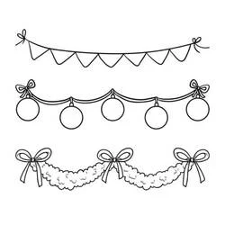 Dibujo de Guirnalda de Navidad con banderines, bolas y lazos para colorear
