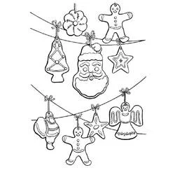 Dibujo de Guirnalda de Navidad con adornos de galletas colgantes para colorear