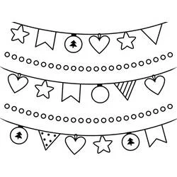Dibujo de Guirnalda de Navidad con estrellas y corazones para colorear