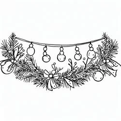 Dibujo de Guirnalda de Navidad con ramas de pino y adornos para colorear