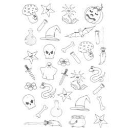 Dibujo de Collage de símbolos de Halloween para colorear Dibujo de Collage de símbolos de Halloween para colorear
