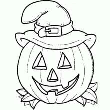 Dibujo de Calabaza con sombrero de bruja para colorear Dibujo de Calabaza con sombrero de bruja para colorear