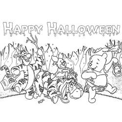 Dibujo de Winnie the Pooh y sus amigos en Halloween para colorear