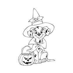 Dibujo de Cachorro dálmata disfrazado de bruja para Halloween para colorear