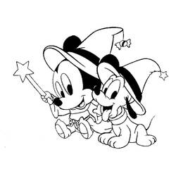 Dibujo de Mickey y Pluto disfrazados de brujos para colorear